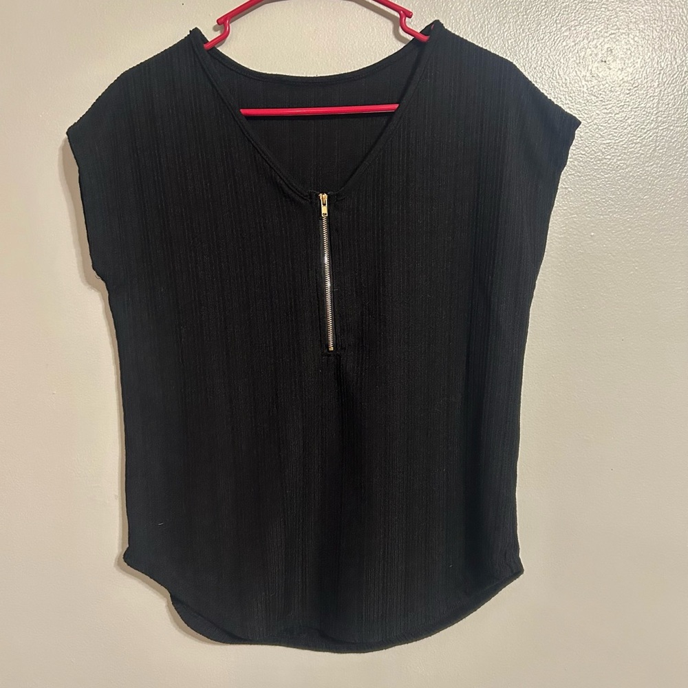 Black Blouse with Gold Zipper